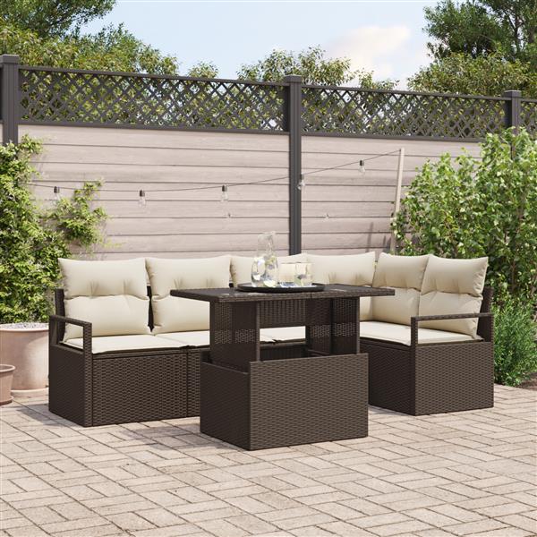 Grote foto vidaxl 6 delige tuinbankenset met kussens poly rattan bruin tuin en terras tuinmeubelen