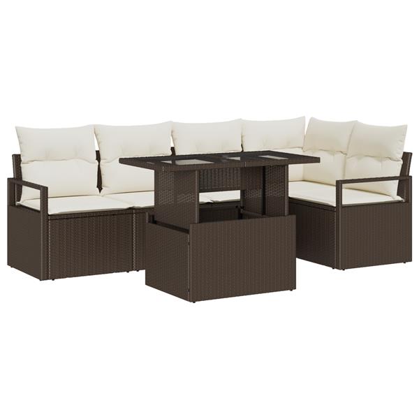 Grote foto vidaxl 6 delige tuinbankenset met kussens poly rattan bruin tuin en terras tuinmeubelen