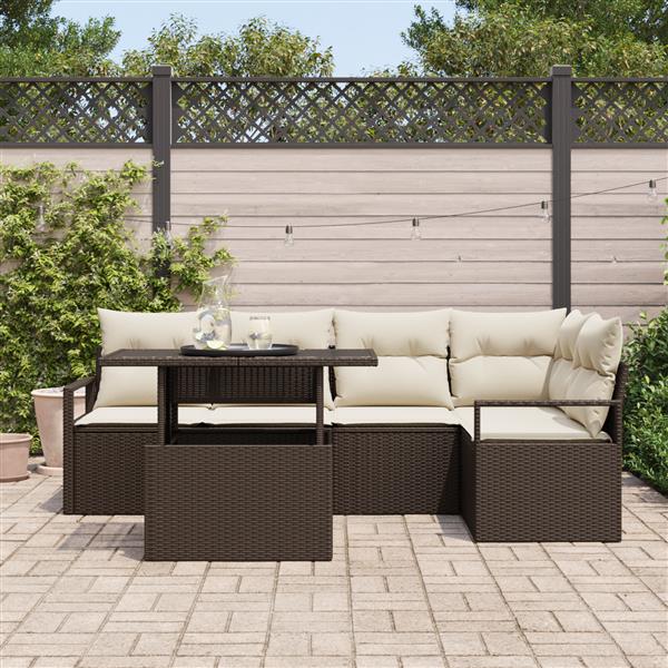 Grote foto vidaxl 6 delige tuinbankenset met kussens poly rattan bruin tuin en terras tuinmeubelen