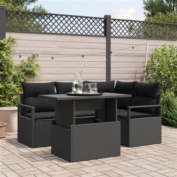 Grote foto vidaxl 5 delige tuinset met kussens zwart poly rattan tuin en terras tuinmeubelen