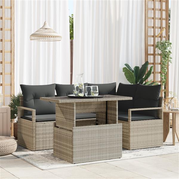 Grote foto vidaxl 5 delige tuinset met kussens lichtgrijs poly rattan tuin en terras tuinmeubelen