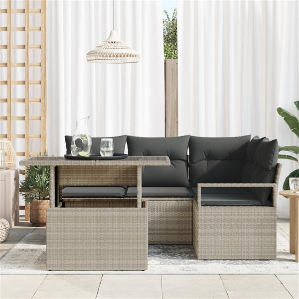 Grote foto vidaxl 5 delige tuinset met kussens lichtgrijs poly rattan tuin en terras tuinmeubelen