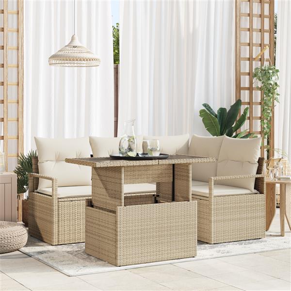 Grote foto vidaxl 5 delige tuinset met kussens in beige poly rattan tuin en terras tuinmeubelen