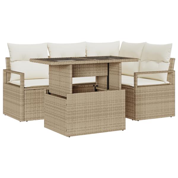 Grote foto vidaxl 5 delige tuinset met kussens in beige poly rattan tuin en terras tuinmeubelen