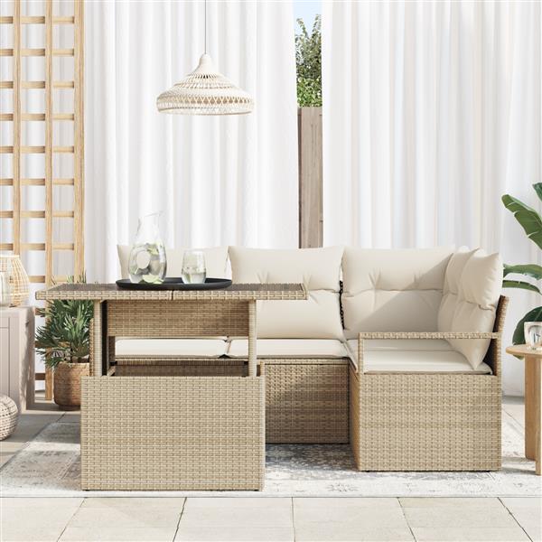 Grote foto vidaxl 5 delige tuinset met kussens in beige poly rattan tuin en terras tuinmeubelen