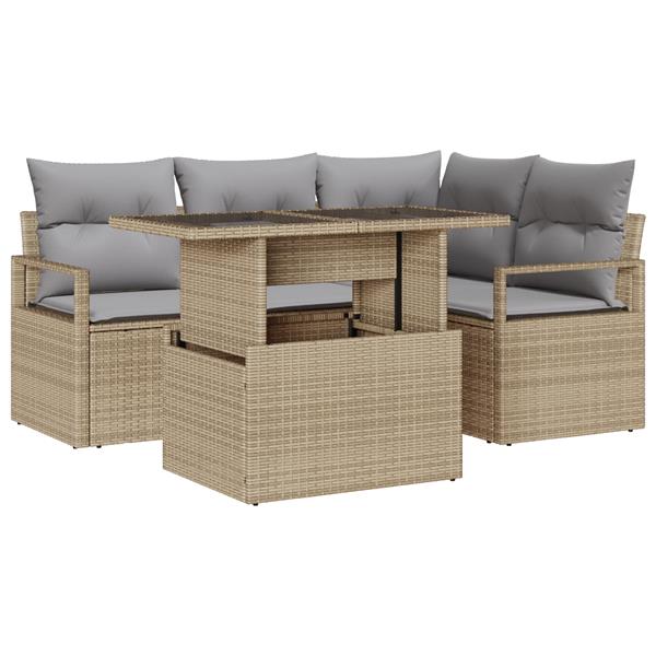 Grote foto vidaxl 5 delige tuinoverkapping set met kussens beige poly rattan tuin en terras tuinmeubelen