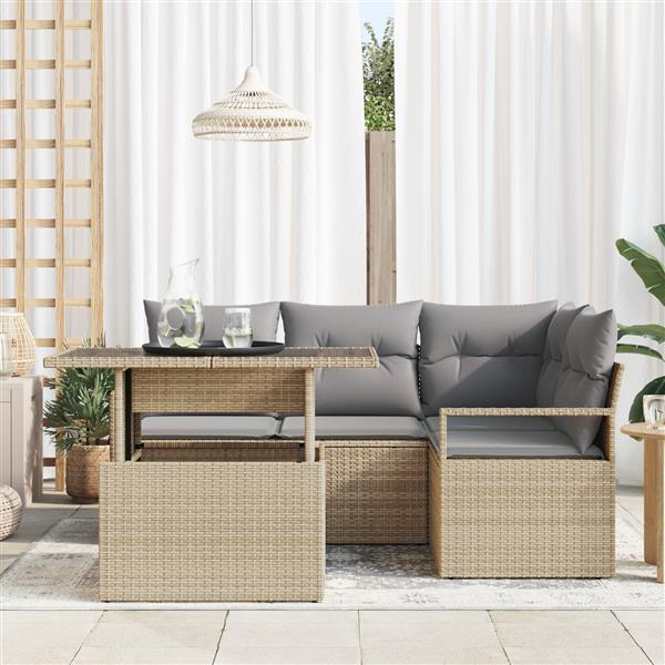 Grote foto vidaxl 5 delige tuinoverkapping set met kussens beige poly rattan tuin en terras tuinmeubelen