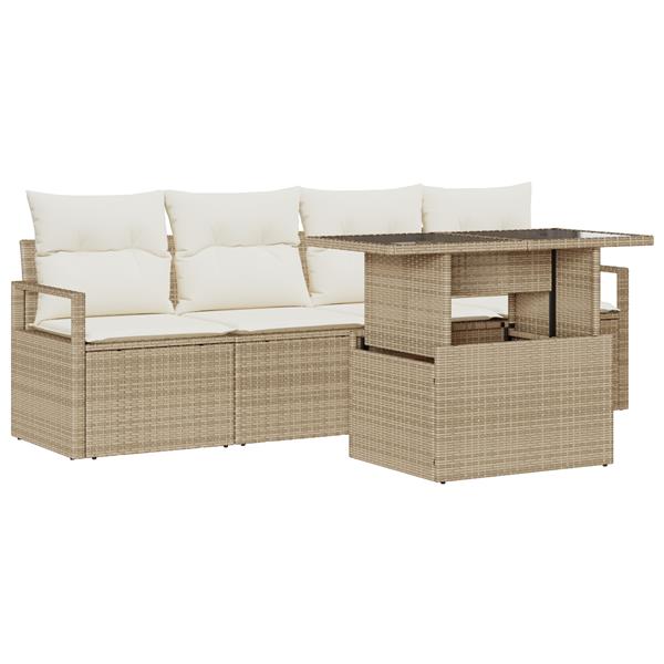 Grote foto vidaxl 5 delige tuinset met kussens in beige van poly rattan tuin en terras tuinmeubelen
