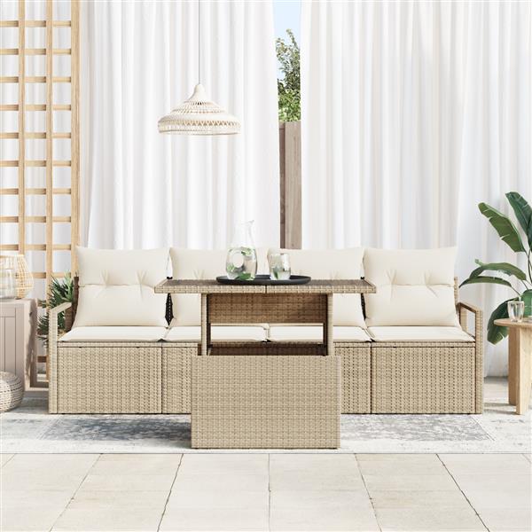 Grote foto vidaxl 5 delige tuinset met kussens in beige van poly rattan tuin en terras tuinmeubelen