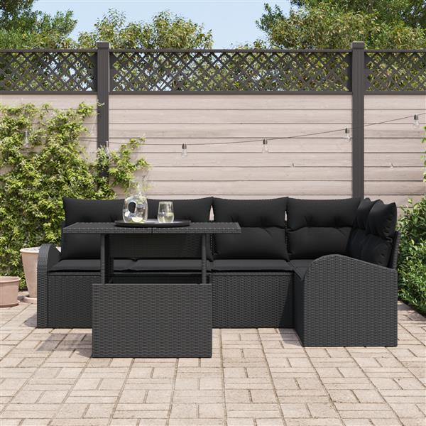 Grote foto vidaxl 6 delige tuinsofa set met kussens zwart poly rattan tuin en terras tuinmeubelen