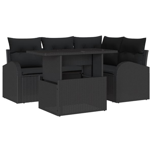 Grote foto vidaxl 5 delige tuinset met kussens zwart poly rattan tuin en terras tuinmeubelen