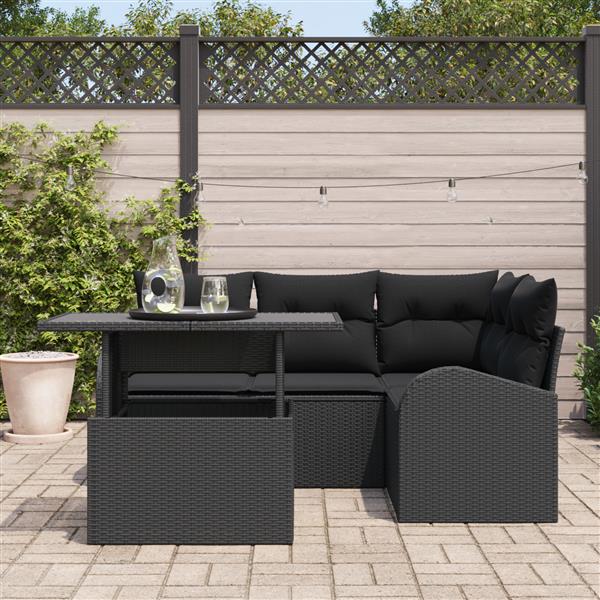 Grote foto vidaxl 5 delige tuinset met kussens zwart poly rattan tuin en terras tuinmeubelen