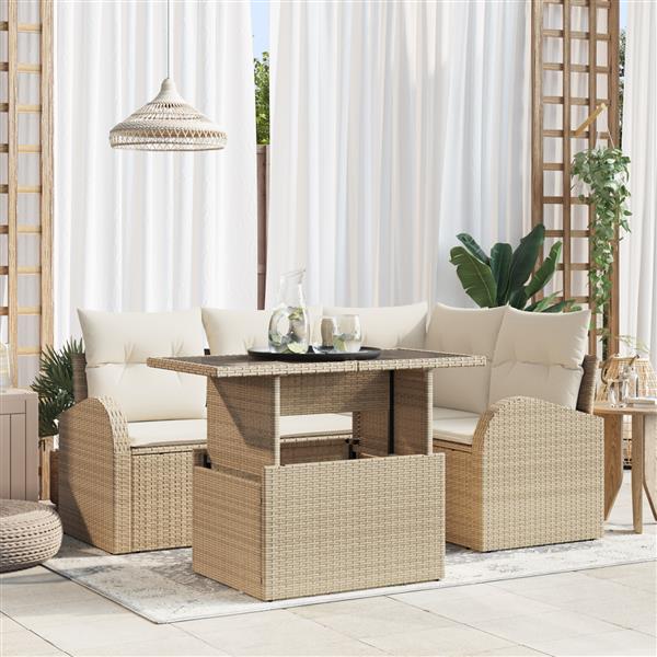 Grote foto vidaxl 5 delige tuinsofa set met kussens in beige poly rattan tuin en terras tuinmeubelen