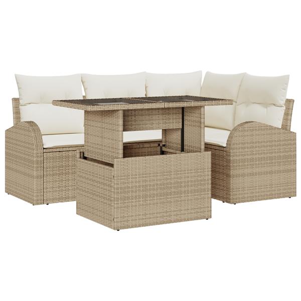 Grote foto vidaxl 5 delige tuinsofa set met kussens in beige poly rattan tuin en terras tuinmeubelen