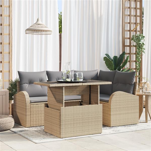 Grote foto vidaxl 5 delige ligbed set met kussens beige poly rattan tuin en terras tuinmeubelen