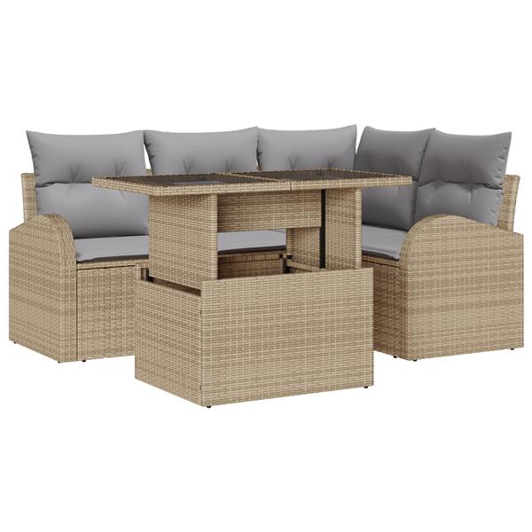 Grote foto vidaxl 5 delige ligbed set met kussens beige poly rattan tuin en terras tuinmeubelen