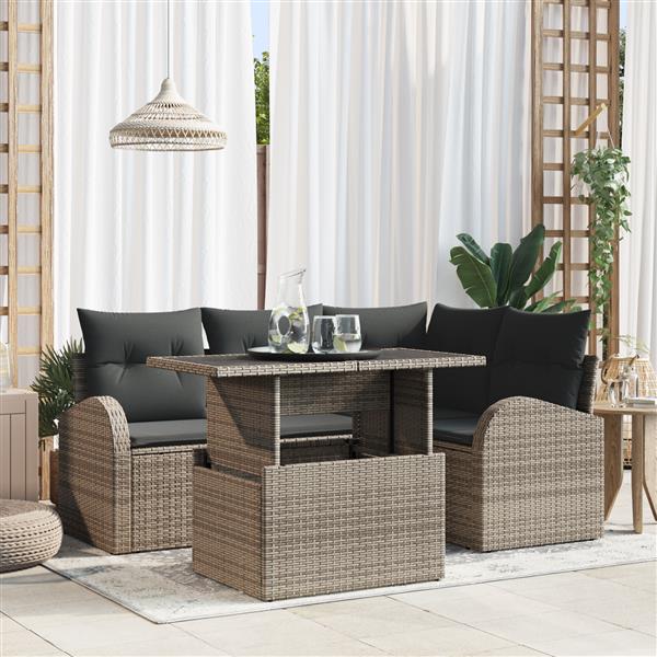 Grote foto vidaxl 5 delige tuinbankenset met kussens poly rattan grijs tuin en terras tuinmeubelen