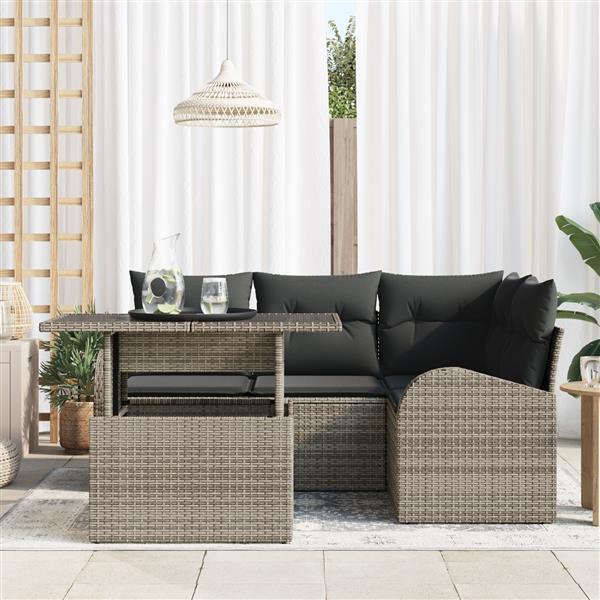 Grote foto vidaxl 5 delige tuinbankenset met kussens poly rattan grijs tuin en terras tuinmeubelen