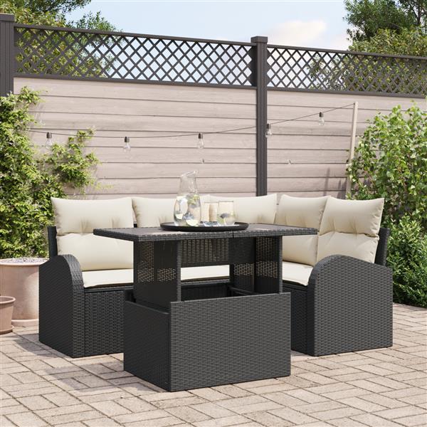 Grote foto vidaxl 5 delige tuinsofa set met kussens zwart poly riet tuin en terras tuinmeubelen