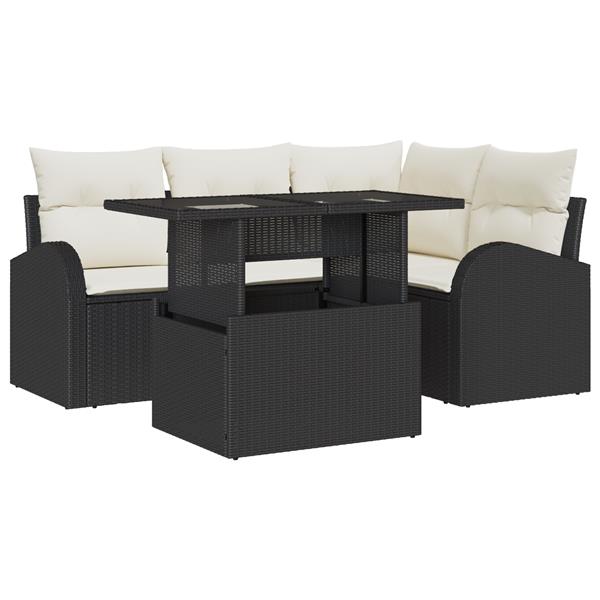 Grote foto vidaxl 5 delige tuinsofa set met kussens zwart poly riet tuin en terras tuinmeubelen