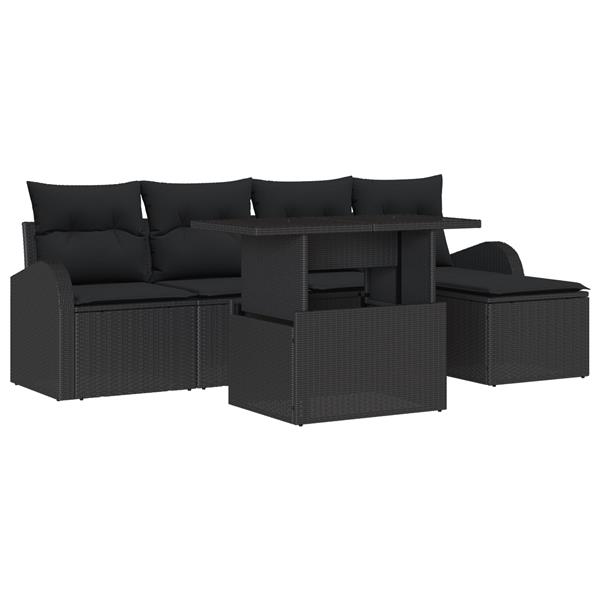 Grote foto vidaxl 6 delig tuinsofa set met kussens zwart poly rattan tuin en terras tuinmeubelen