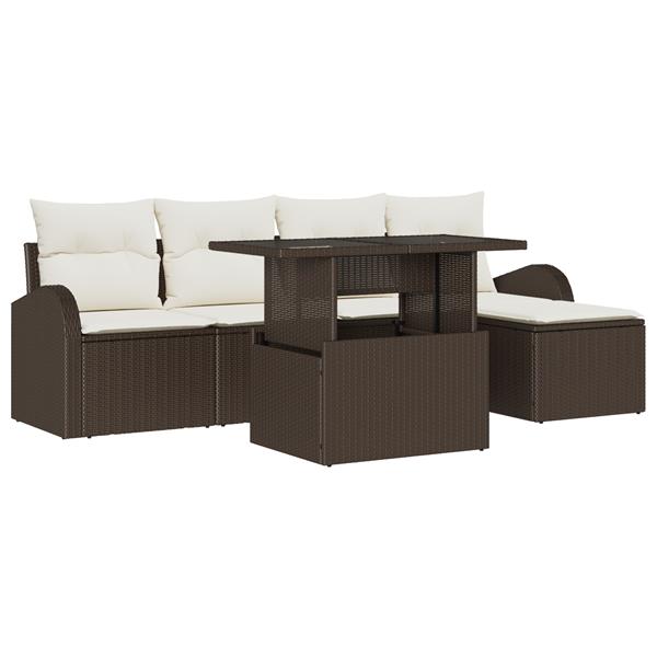Grote foto vidaxl 6 delige tuinbankset met kussens bruin poly rattan tuin en terras tuinmeubelen