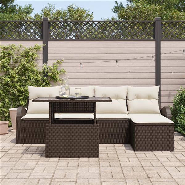 Grote foto vidaxl 6 delige tuinbankset met kussens bruin poly rattan tuin en terras tuinmeubelen