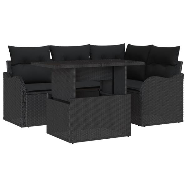 Grote foto vidaxl 5 delige tuinbankenset met kussens poly rattan zwart tuin en terras tuinmeubelen