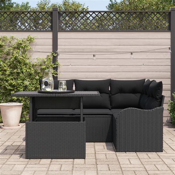 Grote foto vidaxl 5 delige tuinbankenset met kussens poly rattan zwart tuin en terras tuinmeubelen
