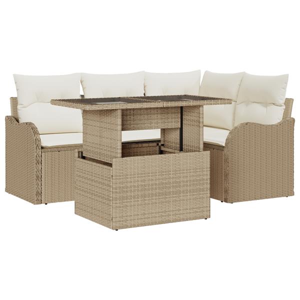 Grote foto vidaxl 5 delige tuinbankenset met kussens poly rattan beige tuin en terras tuinmeubelen