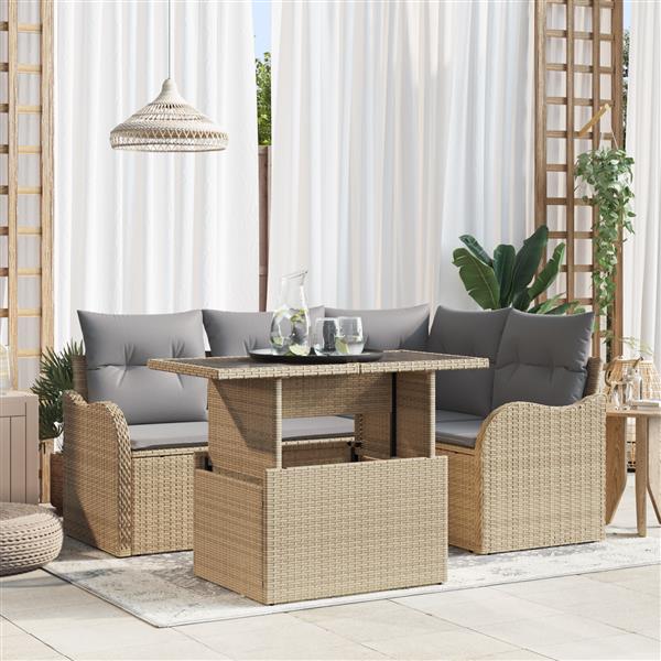 Grote foto vidaxl 5 delige tuinbankenset met kussens poly rattan beige tuin en terras tuinmeubelen