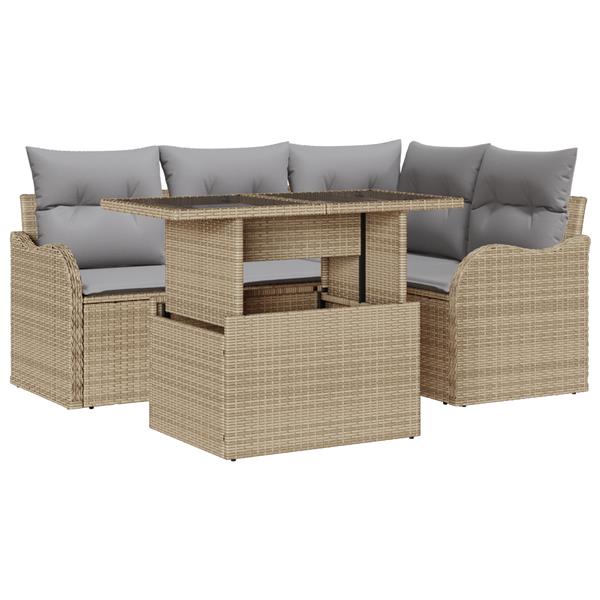 Grote foto vidaxl 5 delige tuinbankenset met kussens poly rattan beige tuin en terras tuinmeubelen