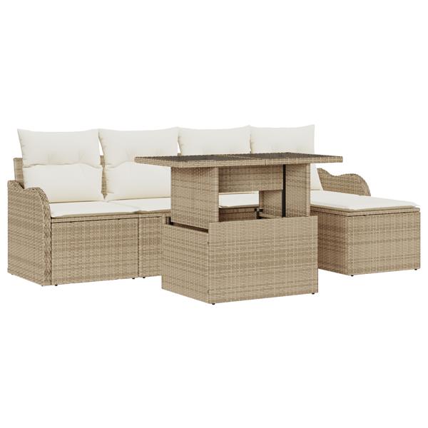 Grote foto vidaxl 6 delige tuinbankenset met kussens poly rattan beige tuin en terras tuinmeubelen