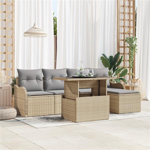 Grote foto vidaxl 6 delige tuinbankenset met kussens poly rattan beige tuin en terras tuinmeubelen