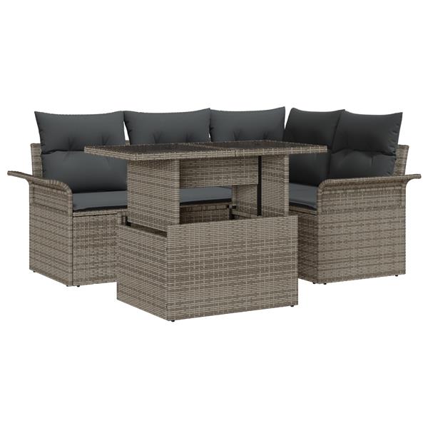 Grote foto vidaxl 5 delige tuinbankenset met kussens poly rattan grijs tuin en terras tuinmeubelen