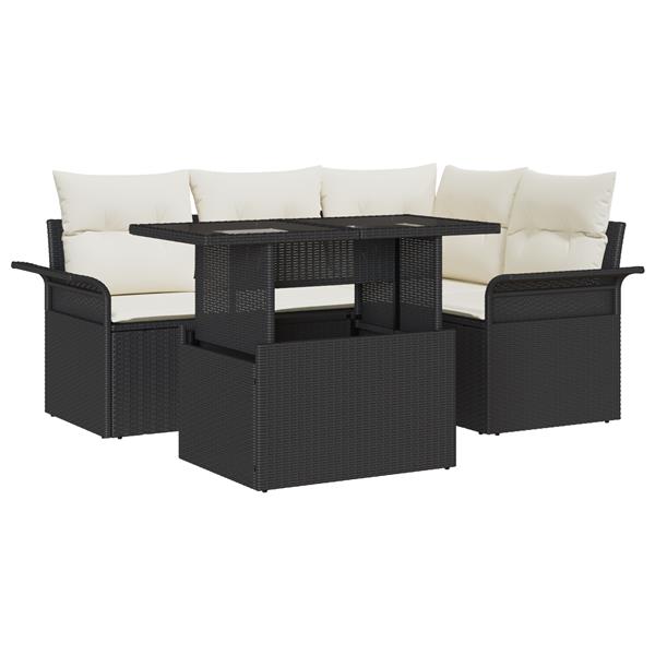Grote foto vidaxl 5 delige tuin sofa set met kussens zwart poly rattan tuin en terras tuinmeubelen