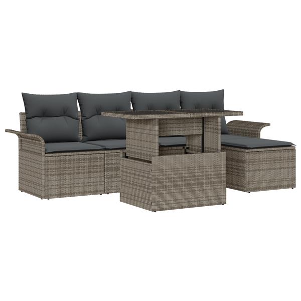 Grote foto vidaxl 6 delige tuinbankenset met kussens poly rattan grijs tuin en terras tuinmeubelen