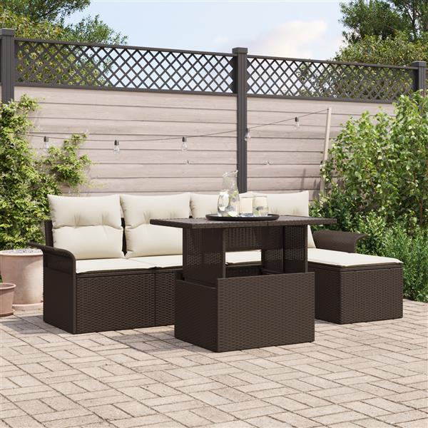 Grote foto vidaxl 6 delige tuinsofa set met kussens bruin poly rattan tuin en terras tuinmeubelen