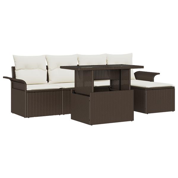 Grote foto vidaxl 6 delige tuinsofa set met kussens bruin poly rattan tuin en terras tuinmeubelen