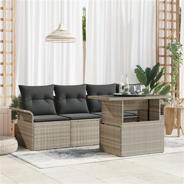 Grote foto vidaxl 5 delige tuin sofa set met kussens lichtgrijs poly riet tuin en terras tuinmeubelen