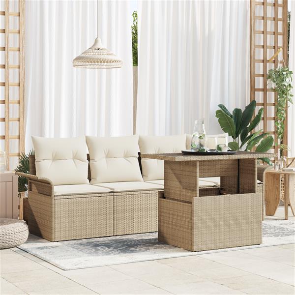 Grote foto vidaxl 5 delige tuinbankenset met kussens poly rattan beige tuin en terras tuinmeubelen