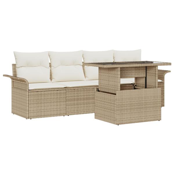 Grote foto vidaxl 5 delige tuinbankenset met kussens poly rattan beige tuin en terras tuinmeubelen