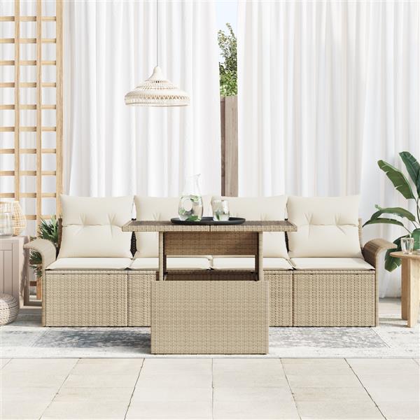 Grote foto vidaxl 5 delige tuinbankenset met kussens poly rattan beige tuin en terras tuinmeubelen