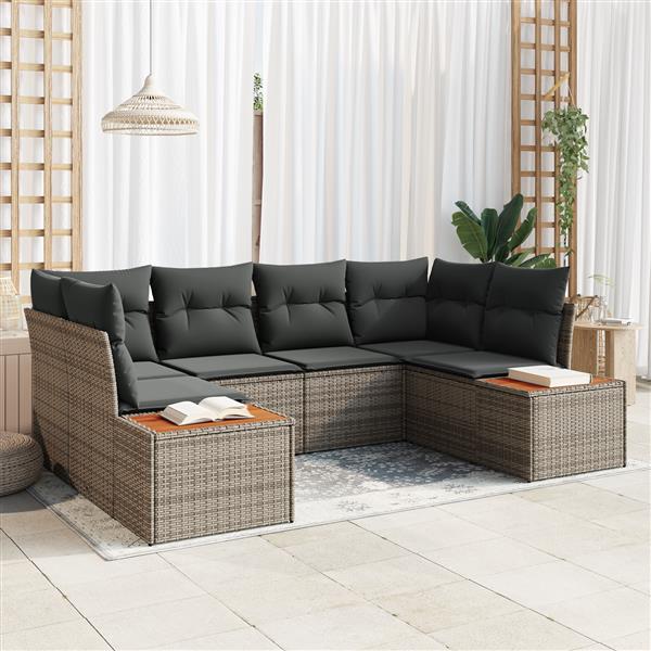 Grote foto vidaxl 6 delige tuinset met kussens in grijs poly rattan en acacia tuin en terras tuinmeubelen