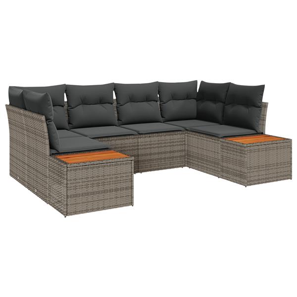 Grote foto vidaxl 6 delige tuinset met kussens in grijs poly rattan en acacia tuin en terras tuinmeubelen