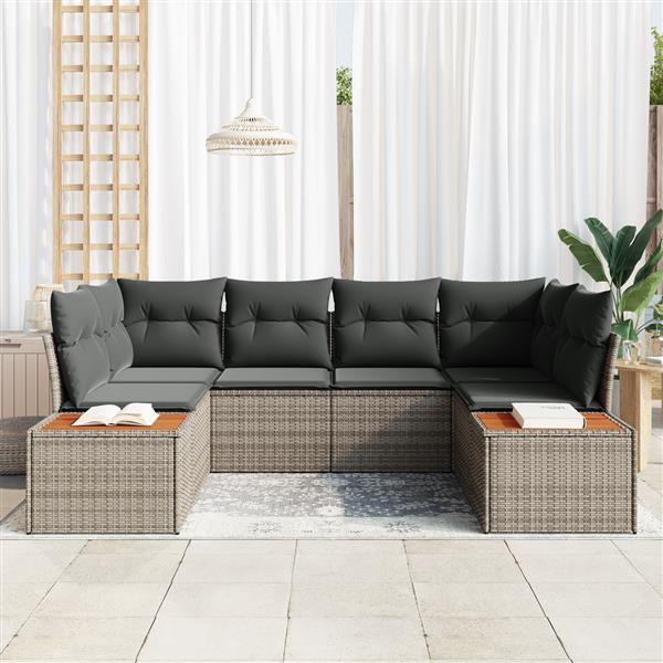 Grote foto vidaxl 6 delige tuinset met kussens in grijs poly rattan en acacia tuin en terras tuinmeubelen