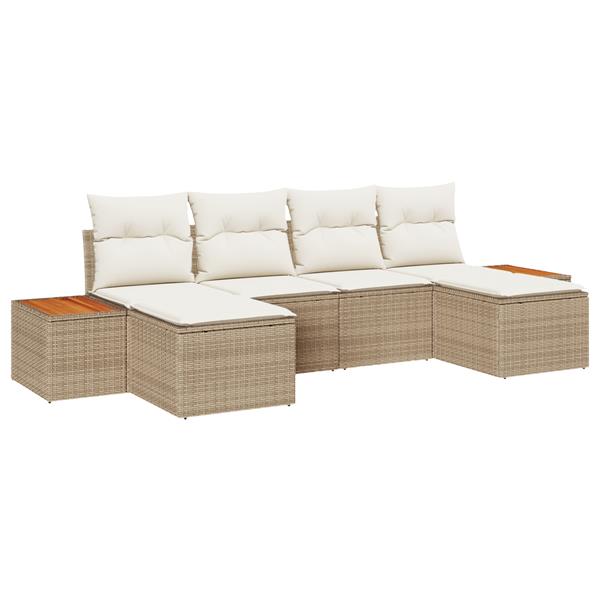 Grote foto vidaxl 6 delige tuinsofa set met kussens beige poly riet en acacia tuin en terras tuinmeubelen