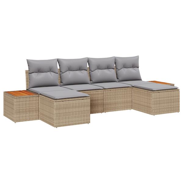 Grote foto vidaxl 6 delige lounge set voor in de tuin met kussens beige poly rattan en acacia tuin en terras tuinmeubelen