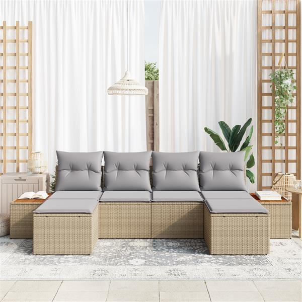 Grote foto vidaxl 6 delige lounge set voor in de tuin met kussens beige poly rattan en acacia tuin en terras tuinmeubelen