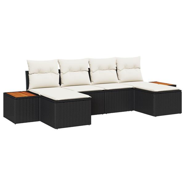 Grote foto vidaxl 6 delige tuinbankset met kussens zwart poly rattan acacia tuin en terras tuinmeubelen